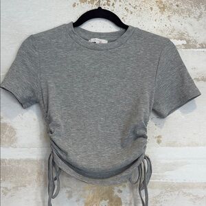 Gray Ribbed Short Sleeve Top with Side Ties size Medium